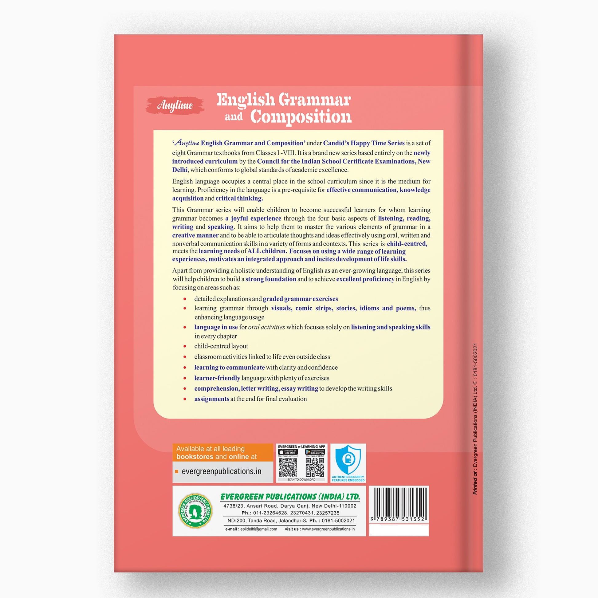 Class 7 ICSE Candid Anytime English Grammar and Composition Book Back